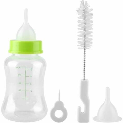Biberon, 150 ml Bouteille Lait Maternise Trousse d'allaitement Distribution d'eau Lait avec Brosse Goupillon Biberon Mamelon de Rechange pour Nouveau-né Chatons Chiots Lapins Petits Animaux Bébé