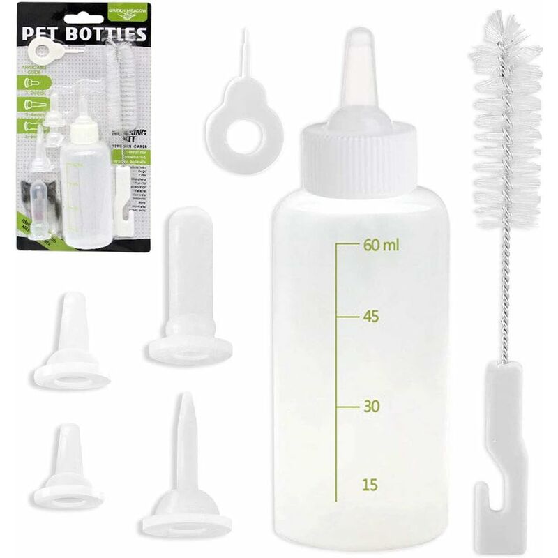 Biberon Chaton Chiot,Bouteille Allaitement pour Chiot Tétines Brosse à Nettoyer Lactation Soins pour Chat et Chien Animal nouveau né de