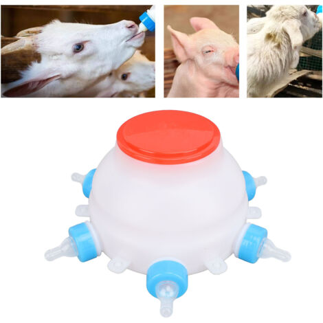 Biberon d'Agneau avec Couvercle et 6 Tétines  Seau d'Alimentation 2.5L PP  Biberon pour Porcelets, Veaux et Animaux