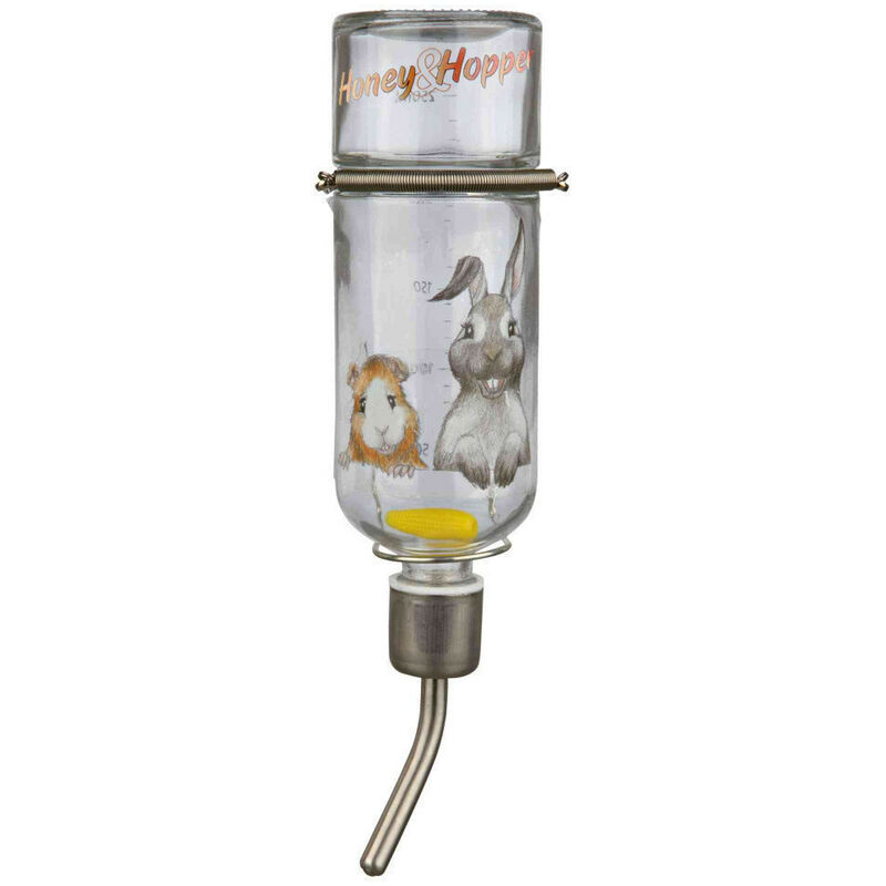 Biberon en verre, Honey & Hopper. 250 ml. pour rongeur. chinchillas, lapins. Animallparadise Transparent