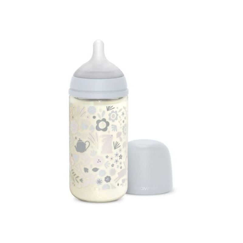 Image of Biberon Wonderland Liberty In Vetro Azzurro 240 ml