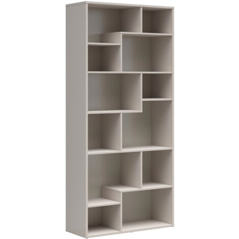 Bibiliothèque asymétrique étagère à 12 niches coloris Beige - Longueur 87,5 x Profondeur 33,5 x Hauteur 197,5 cm
