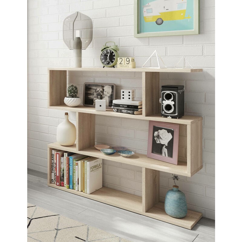 

Librería decorativa y funcional 110 x 97 x 25 cm, doble cara, color blanco brillante - Dmora