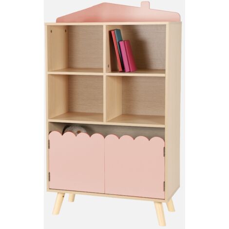 Biblioteca infantil madera de pino 2 puertas 4 estantes