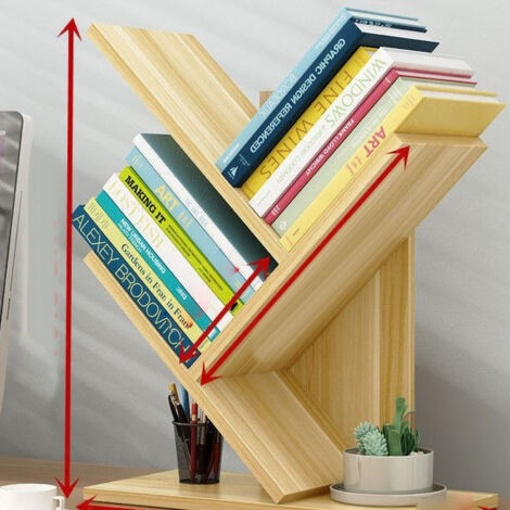 [Bibliothek] Dreistufiges Baumregal aus Massivholz, cleveres Design, platzsparend, Bücherregal für Zuhause, Büro und Schule, helle Walnussfarbe