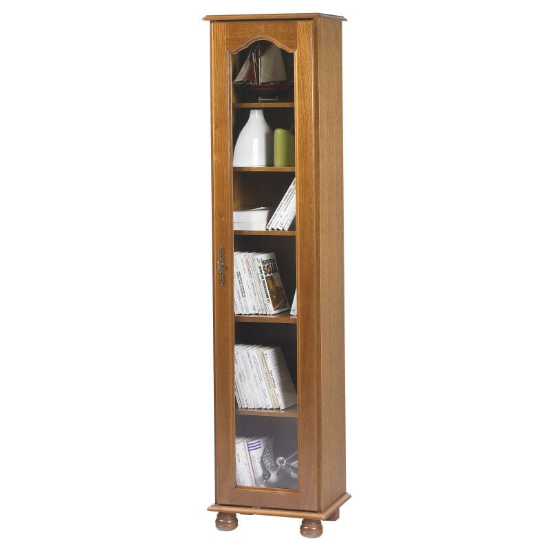 Bibliothèque 1 Grande Porte Vitrée Chêne - marron