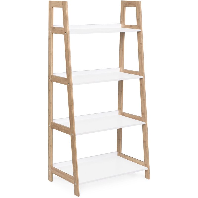 caesaroo - bibliotheque 130 cm avec structure en bois de bambou et 4 etageres couleur blanc mat |