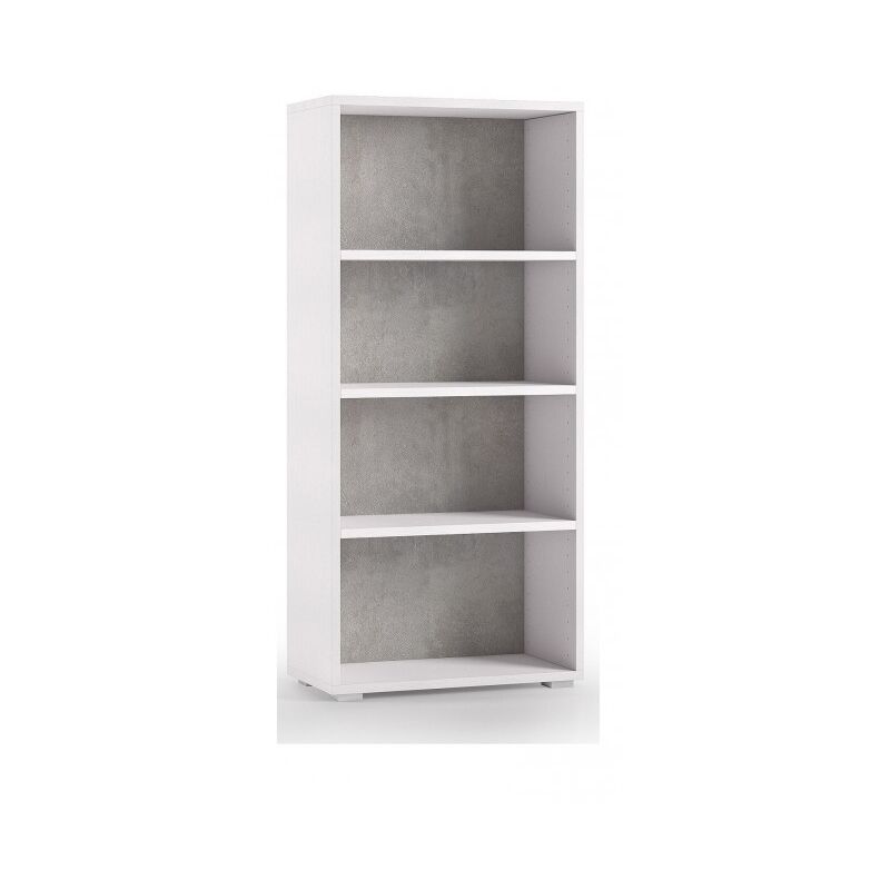 Bibliothèque 130 cm Blanc frêne et Ciment avec 3 étagères | Ciment / blanc