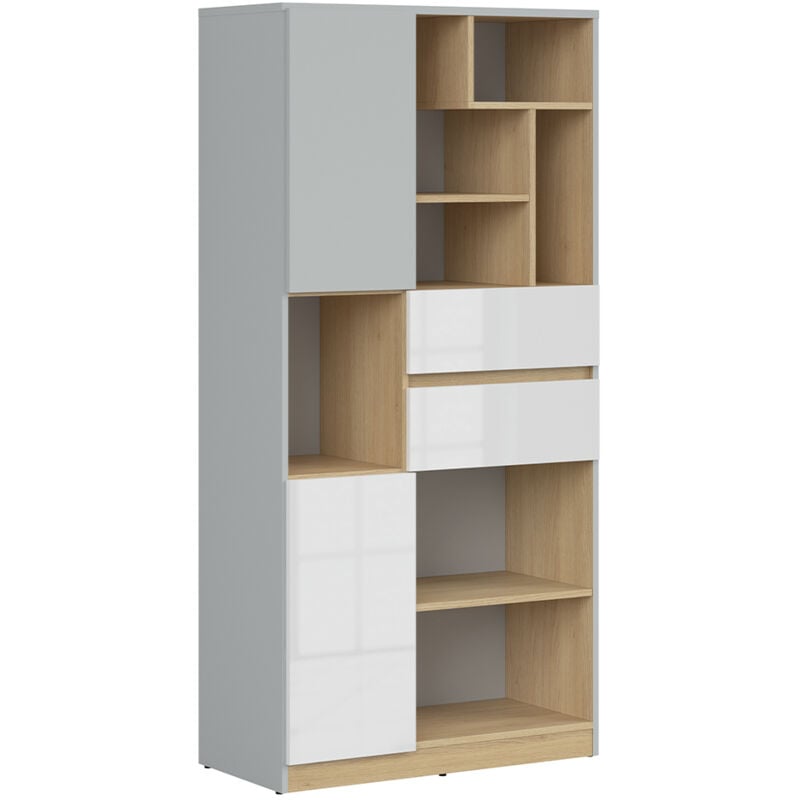 Petits-meubles - Bibliothèque 2 portes 2 tiroirs Pop Gris et Blanc