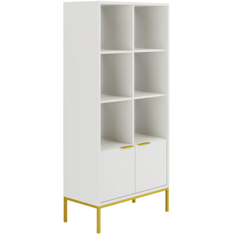 Bibliothèque 2 portes 80x40x171,3 cm blanc et métal doré - AUZTY