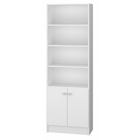 Bibliothèque 2 Portes Blanche 5 Niches L 61.5 H 182.5 P 30.5 cm
