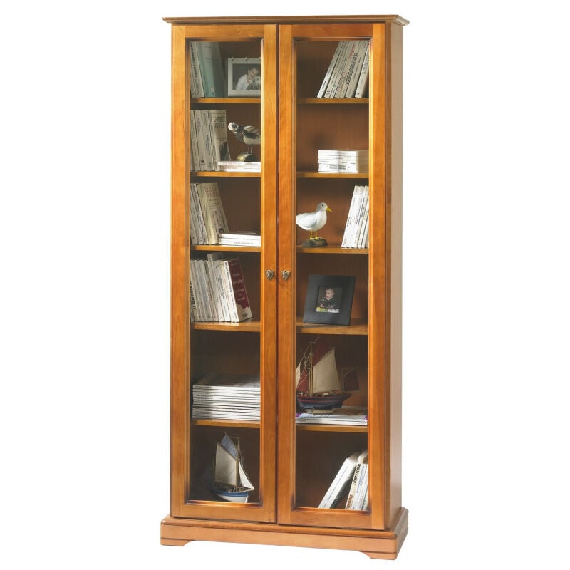 Vitrine 2 Portes Vitrées Merisier 5 Etagères 6 Niches l 82.4 h 182.2 p 33 cm - marron