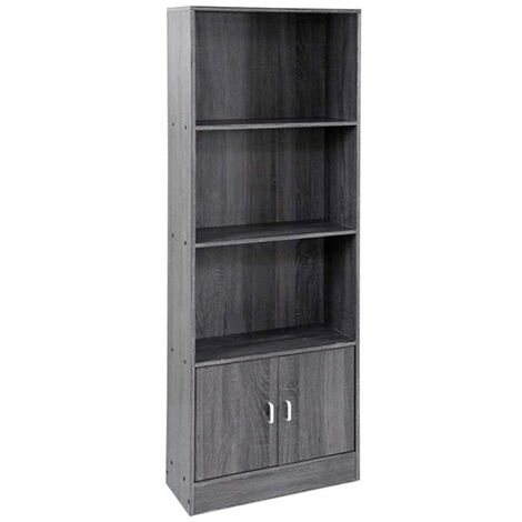 Bibliothèque 3 étagères 2 portes coloris gris 60x24xh.170 cm