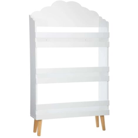 Bibliothèque 3 étagères en bois, motif nuage, blanc