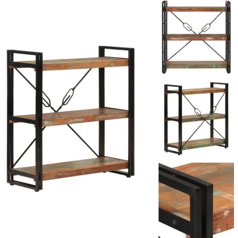 Bibliothèque 3 niveaux 77x30x80 cm bois récupération massif/fer - Bibliothèque Murale - Bibliothèque Design - Étagère Bois - Étagère Vintage - Meubles Rustique