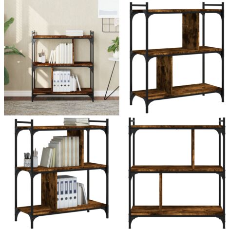 Bibliothèque 3 niveaux chêne fumé 76x32x88 cm bois d'ingénierie - Bibliothèque Murale - Bibliothèque Design - Bibliothèque Industrielle - Étagère Bois - Meuble Rangement - Home & Living