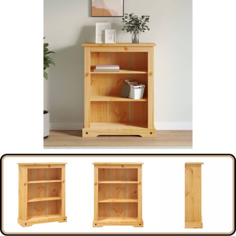 Bibliothèque 3 niveaux Gamme Corona Pin mexicain 80x29x100 cm - Bibliothèque - Meuble Tv - Rangement - Décoration Intérieure - Style Mexicain
