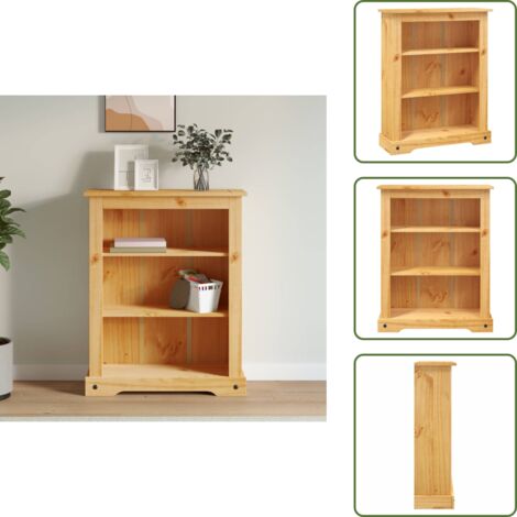 Bibliothèque 3 niveaux Gamme Corona Pin mexicain 80x29x100 cm - Bibliothèque - Meuble Tv - Rangement - Décoration Intérieure - Style Mexicain