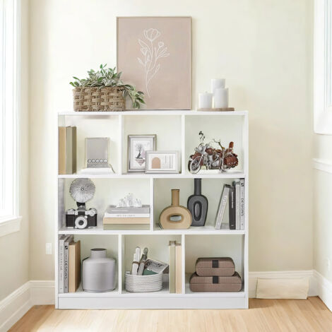 Bibliothèque, 30 x 97,5 x 100 cm, Meuble de Rangement, 8 Compartiments Ouverts, Utilisable à l’Horizontale, Blanc