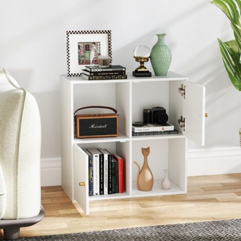 Bibliothèque 4 Cubes Étagère 3 Niveaux avec 2 Compartiments Ouverts 2 Armoires avec 2 Kits Anti-Basculement 60 x 29 x 60 cm Blanc