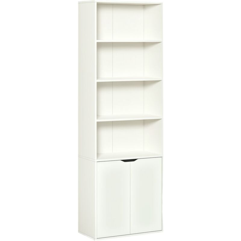 Homcom - Bibliothèque 4 étagères armoire 2 portes dim. 59 x 29 x 180 cm blanc