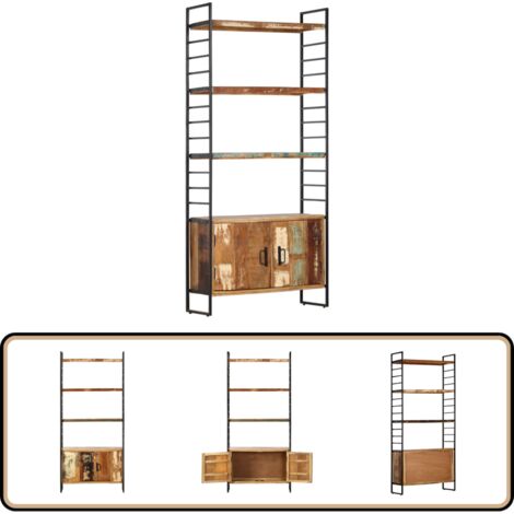 Bibliothèque 4 niveaux 80x30x180 cm Bois solide de récupération - Bibliothèque Industrielle - Bibliothèque Design - Bibliothèque Rangement - Bibliothèque Bois Recyclé - Bibliothèque Métal