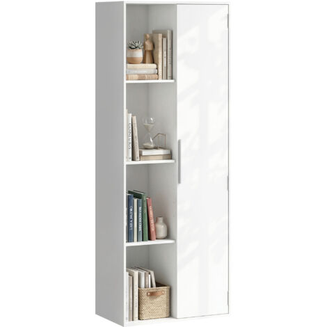 Bibliothèque 4 niveaux avec étagères réglables, meuble de rangement avec armoire et portes pour salon, bureau, blanc