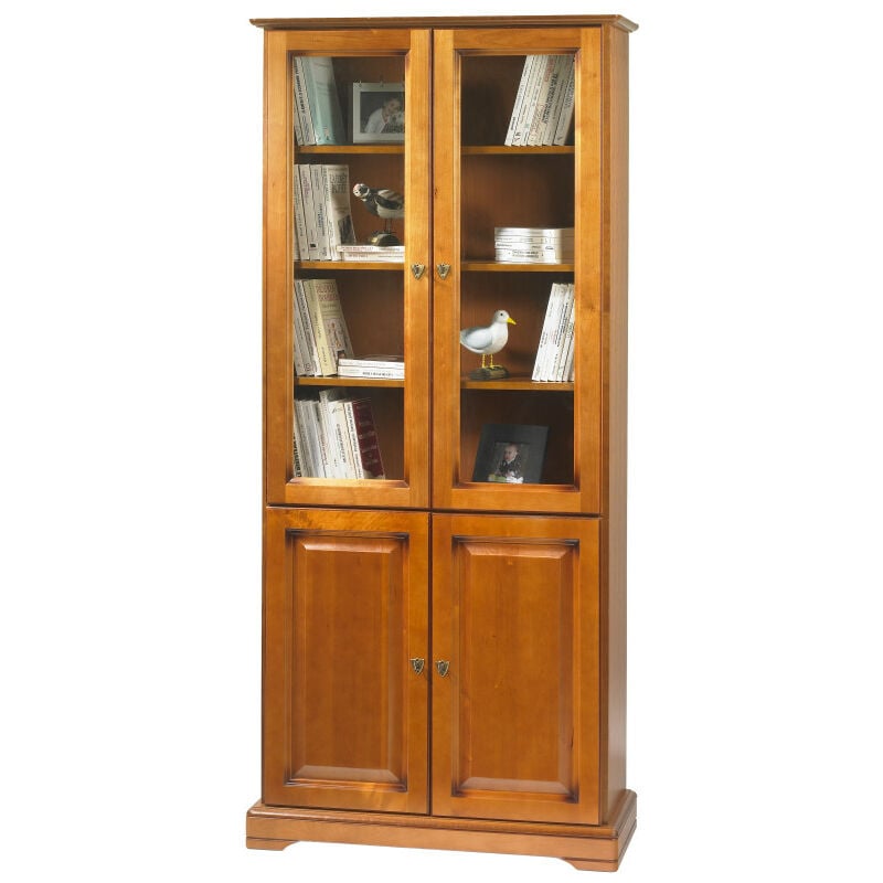 Bibliothèque 4 Portes Merisier 6 Niches 5 Tablettes l 82.4 h 182.2 p 33 cm - marron
