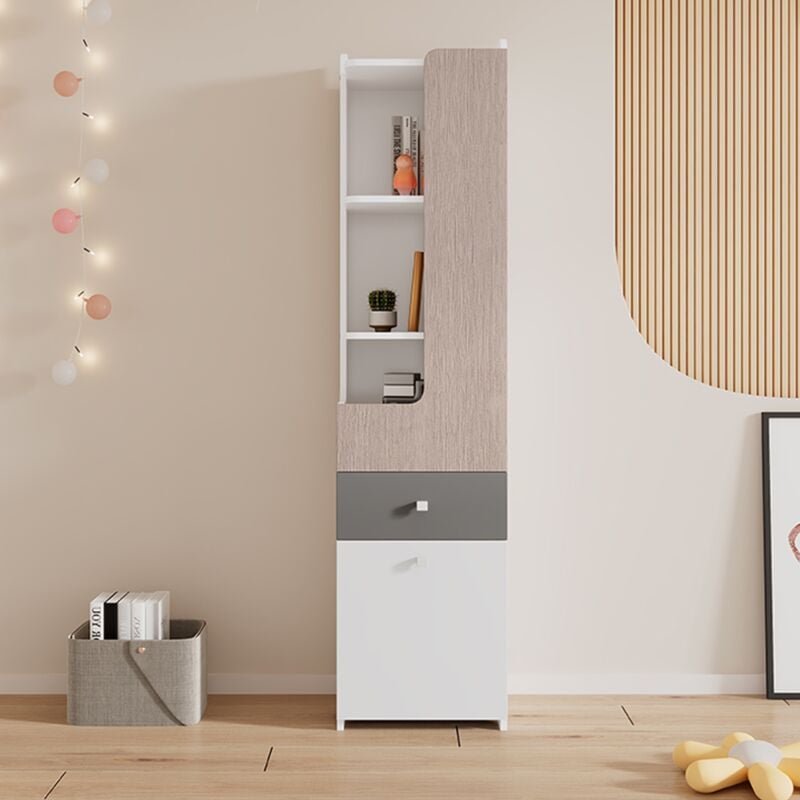 Eifson - Bibliothèque 45x40x184 cm, avec porte en l, cloison ouverte, 1 tiroir de rangement, meuble de rangement, porte battante, poignées