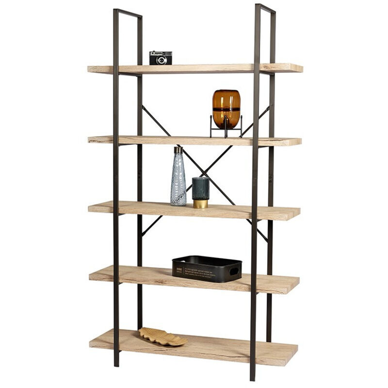 Urban Living - Bibliothèque 5 niveaux 100x32,5x174 cm en décor chêne et métal noir - darcy Urban Living - Bibliothèque 5 niveaux 100x32,5x174 cm en décor chêne et métal noir - darcy