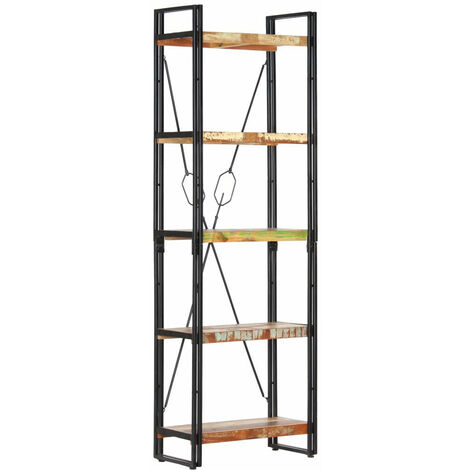 Bibliothèque 5 niveaux 60x30x180 Bois solide de récupération