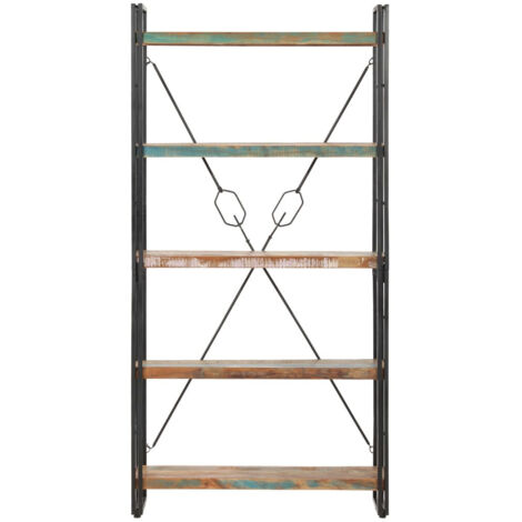 Bibliothèque 5 niveaux 90x30x180 Bois solide de récupération