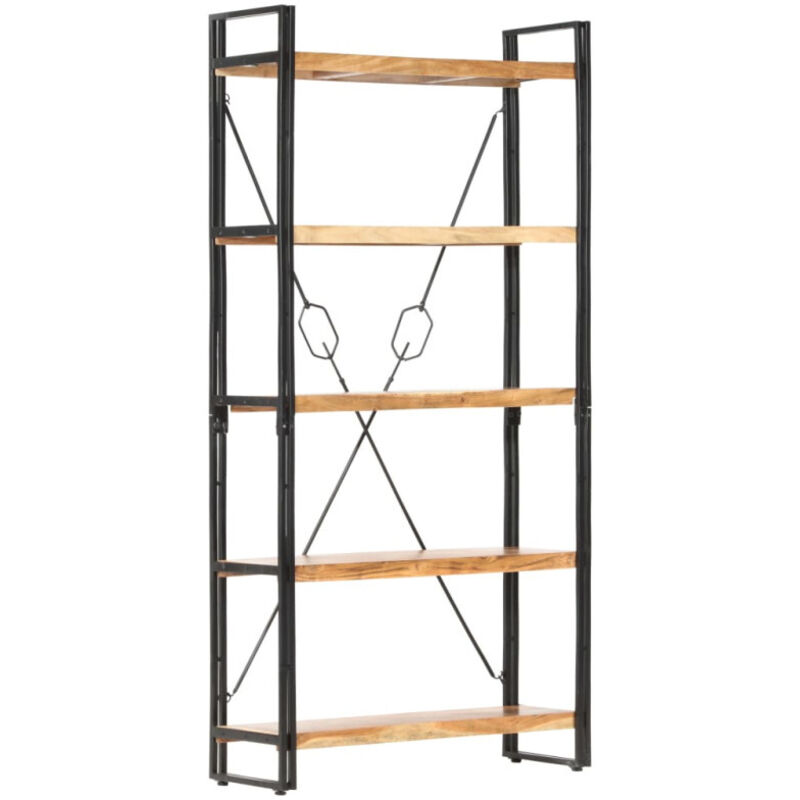 Vidaxl – Bibliothèque 5 niveaux 90x30x180 cm en bois d'acacia massif – Style industriel – Étagères robustes pour livres et objets décoratifs