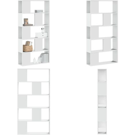 Bibliothèque 5 niveaux blanc 80,5x23,5x162,5 cm bois ingénierie - Bibliothèque Blanche - Bibliothèque Design - Bibliothèque Moderne - Étagère Murale - Meuble Rangement - Home & Living