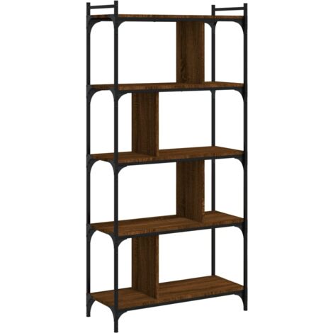 Bibliothèque 5 niveaux chêne brun 76x32x158 bois d'ingénierie