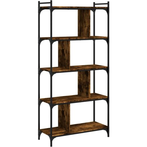 Bibliothèque 5 niveaux chêne fumé 76x32x158 bois d'ingénierie