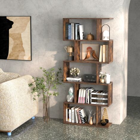 Bibliothèque 5 Niveaux Étagère Café avec Patins Antidérapants et Dispositif Anti-basculement CW48265