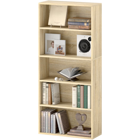 Bibliothèque 5 niveaux étagères réglables naturel 60x24x133,5cm salon chambre bureau