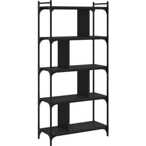 Bibliothèque 5 niveaux noir 76x32x158 bois d'ingénierie