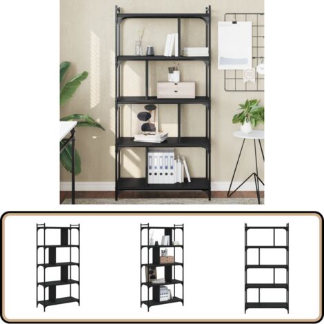 Bibliothèque 5 niveaux noir 76x32x158 cm bois d'ingénierie - Bibliothèque Murale - Bibliothèque Design - Bibliothèque Industrielle - Étagère Ouverte - Meuble Rangement