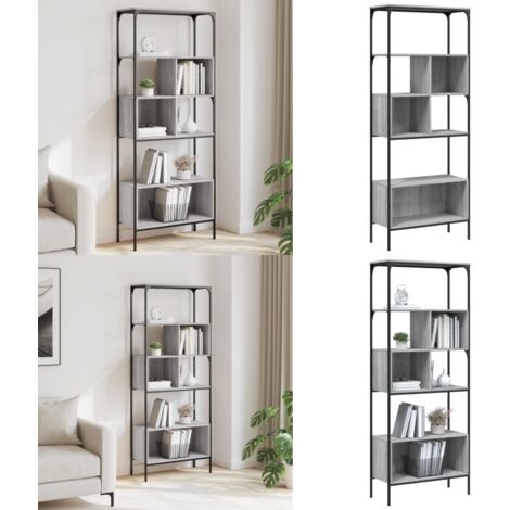 Bibliothèque 5 niveaux sonoma gris 76x33x188,5 cm - Bibliothèque Murale - Bibliothèque Design - Étagère Ouverte - Meuble Rangement - Mobilier Salle À Vivre - Home & Living