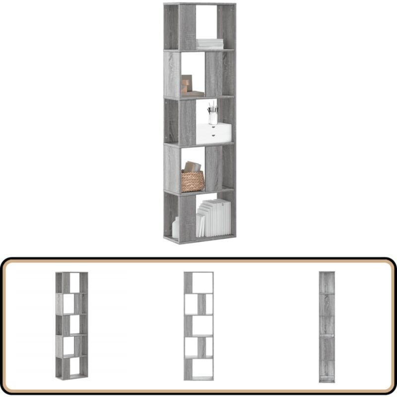 Vidaxl - Bibliothèque 5 niveaux sonoma gris bois d'ingénierie - Bibliothèque - Étagère - Meuble De Rangement - Bibliothèque Design - Bibliothèque