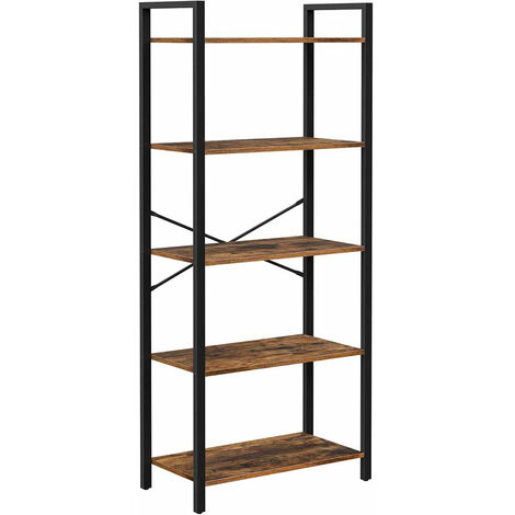 Bibliothèque 5 niveaux WILSON Marron Médium MDF H153CM - Marron