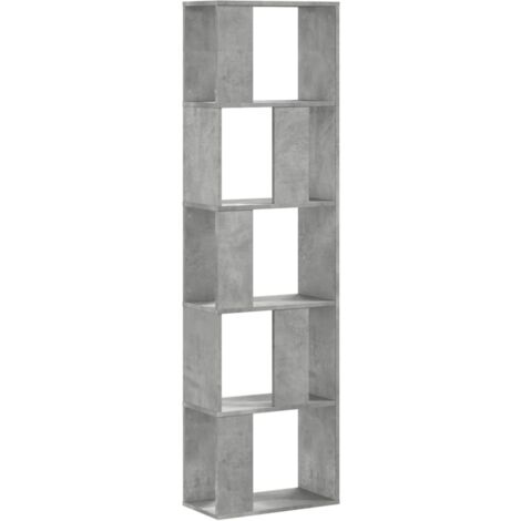 Bibliothèque 5 niveaux，Armoire à Livres gris béton bois d'ingénierie CFW3261117