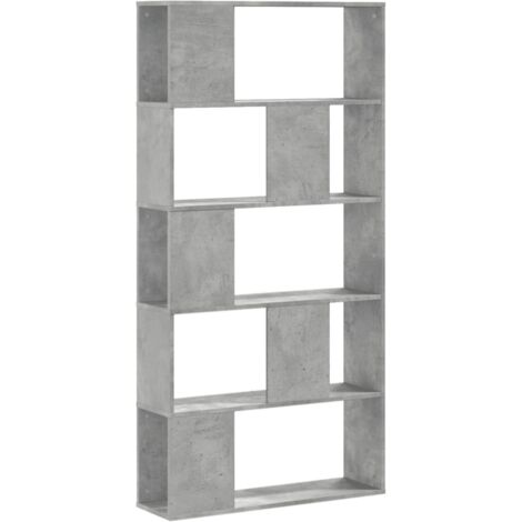Bibliothèque 5 niveaux，Armoire à Livres gris béton bois d'ingénierie CFW6859151