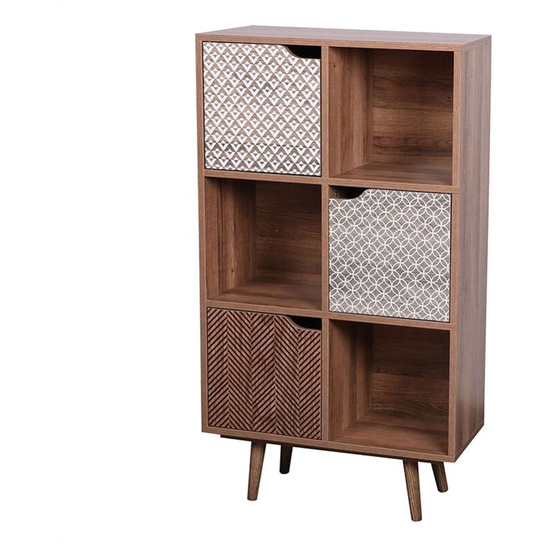 Bibliothèque Avec 6 Casiers Et 3 Portes Marron Atmosphera