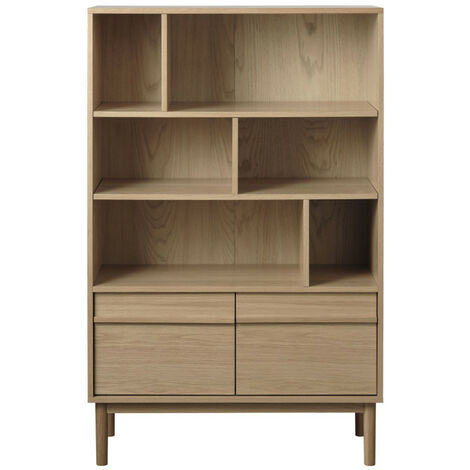 Bibliothèque 6 niches, 2 portes en bois H140cm - Bois clair - CLANE
