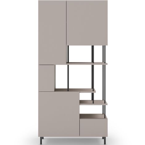 Bibliothèque 6 niveaux 5 portes beige 84 cm - Lise
