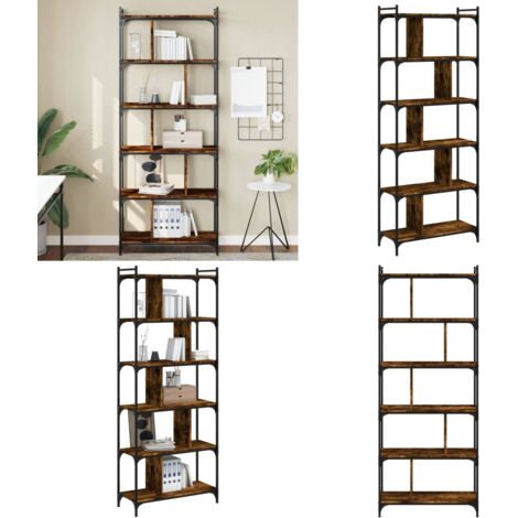 Bibliothèque 6 niveaux chêne fumé 76x32x192cm bois d'ingénierie - Bibliothèque Murale - Bibliothèque Design - Bibliothèque Industrielle - Étagère Ouverte - Meuble Rangement - Home & Living