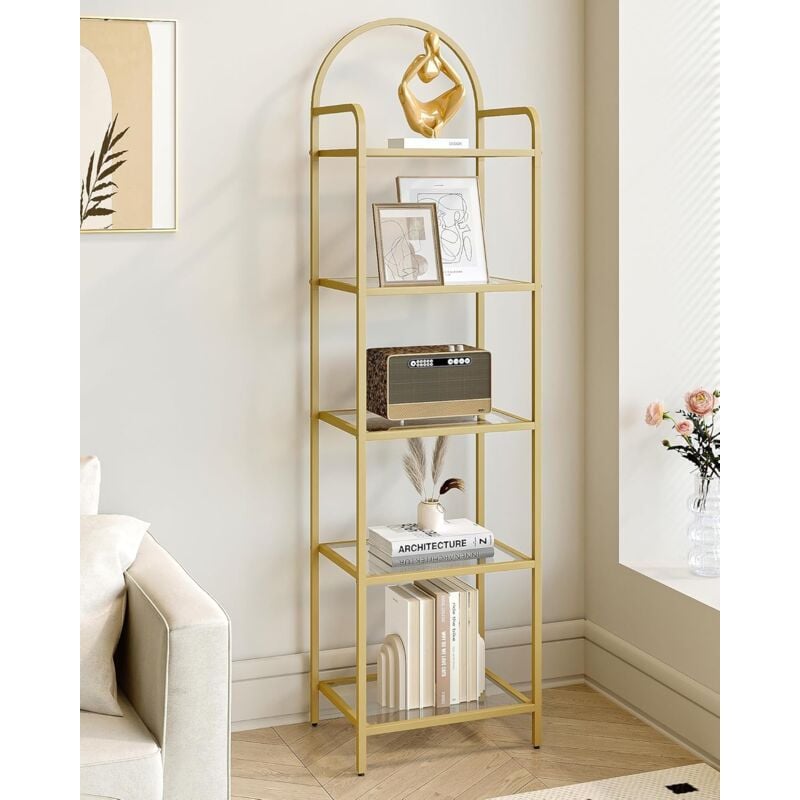 Bibliothèque, Étagère en échelle en Verre trempé,Doré